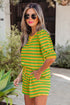 Striped Waffle Knit Puff Sleeve Matching Short Sets