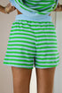 Striped Waffle Knit Puff Sleeve Matching Short Sets