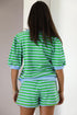 Striped Waffle Knit Puff Sleeve Matching Short Sets