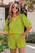 Striped Waffle Knit Puff Sleeve Matching Short Sets