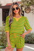 Striped Waffle Knit Puff Sleeve Matching Short Sets