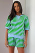 Striped Waffle Knit Puff Sleeve Matching Short Sets