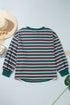Striped Waffle Knit Round Neck Long Sleeve Sweatshirt