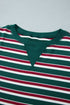 Striped Waffle Knit Round Neck Long Sleeve Sweatshirt