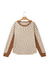 Striped Waffle Knit Round Neck Long Sleeve Top