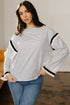 Striped Waffle Knit Ruffle Trim Long Sleeve Top