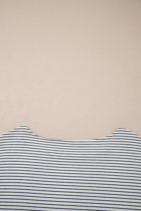 Striped Waffle Knit Ruffle Trim Long Sleeve Top