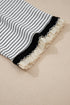 Striped Waffle Knit Ruffle Trim Long Sleeve Top