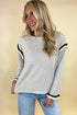 Striped Waffle Knit Ruffle Trim Long Sleeve Top