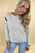 Striped Waffle Knit Ruffle Trim Long Sleeve Top