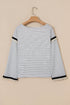 Striped Waffle Knit Ruffle Trim Long Sleeve Top
