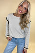 Striped Waffle Knit Ruffle Trim Long Sleeve Top