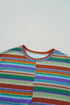 Striped Waffle Knit Short Sleeve Twist Hem Top