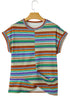 Striped Waffle Knit Short Sleeve Twist Hem Top