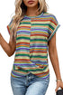 Striped Waffle Knit Short Sleeve Twist Hem Top