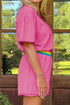 Striped Waistband Raw Edge Seam Detail Short Set