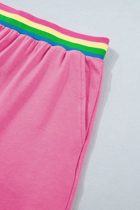 Striped Waistband Raw Edge Seam Detail Short Set