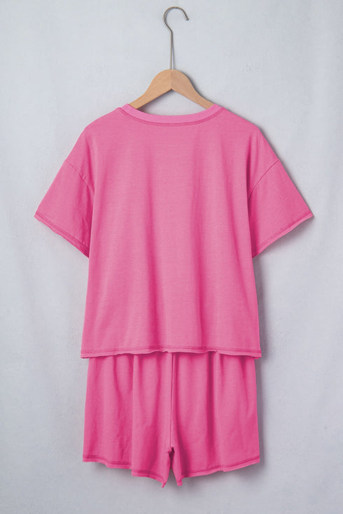 Striped Waistband Raw Edge Seam Detail Short Set