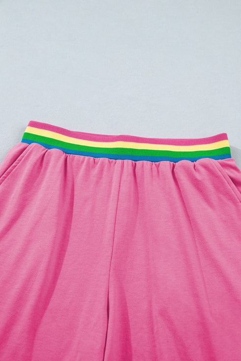 Striped Waistband Raw Edge Seam Detail Short Set
