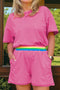 Striped Waistband Raw Edge Seam Detail Short Set