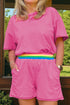 Striped Waistband Raw Edge Seam Detail Short Set