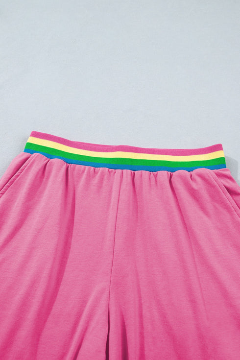 Striped Waistband Raw Edge Seam Detail Short Set