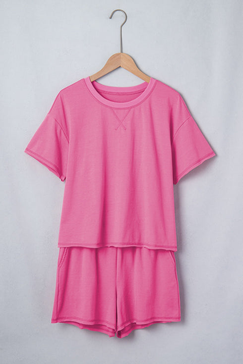 Striped Waistband Raw Edge Seam Detail Short Set