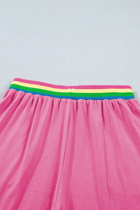 Striped Waistband Raw Edge Seam Detail Short Set
