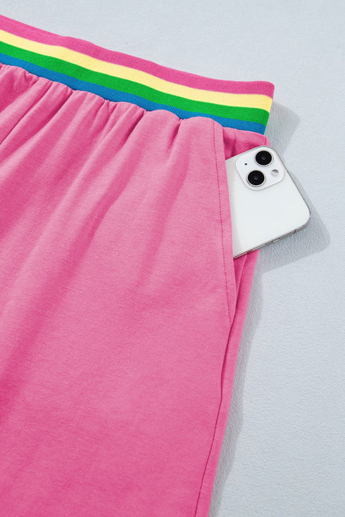 Striped Waistband Raw Edge Seam Detail Short Set