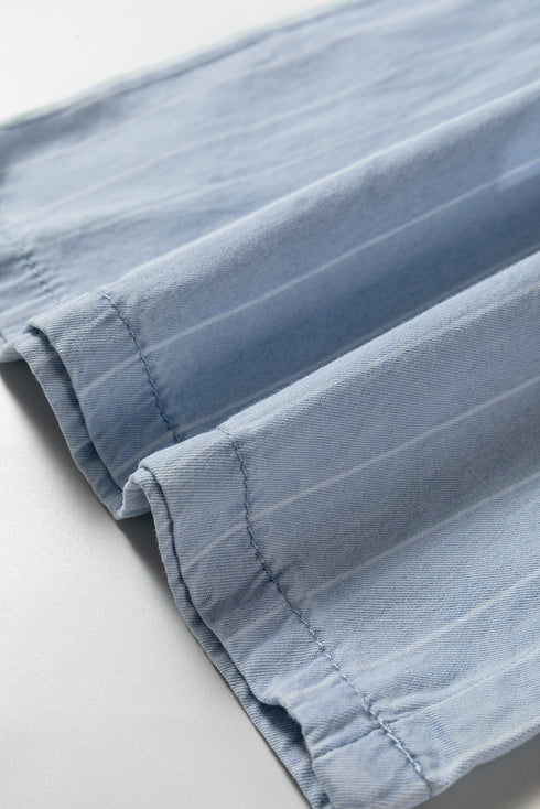 Striped Wide Leg Tied Elastic Waist Denim Jeans