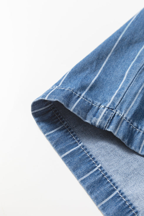 Striped Wide Leg Tied Elastic Waist Denim Jeans