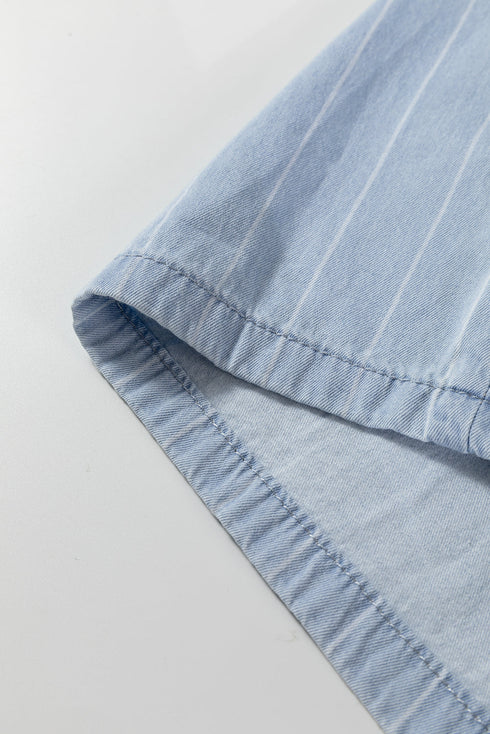 Striped Wide Leg Tied Elastic Waist Denim Jeans