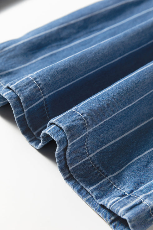 Striped Wide Leg Tied Elastic Waist Denim Jeans