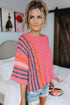 Striped Wide Sleeve Lightweight Knitted Short Sleeve Sweater