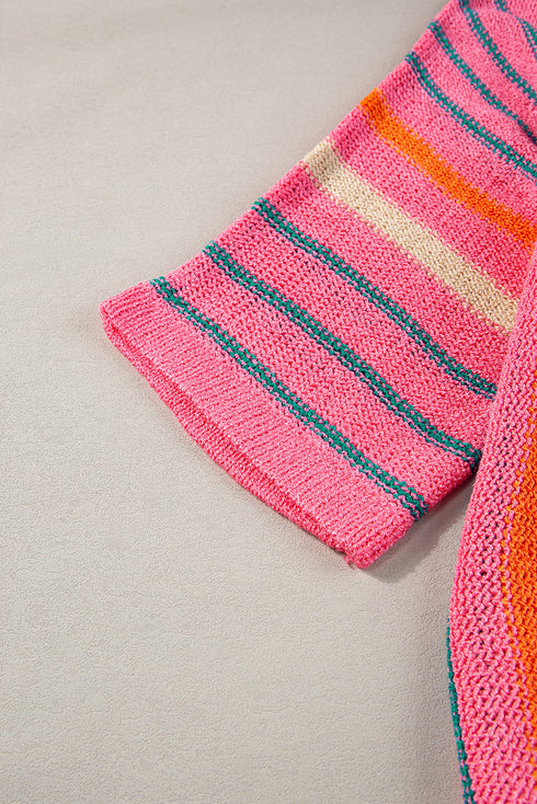 Striped Wide Sleeve Lightweight Knitted Short Sleeve Sweater