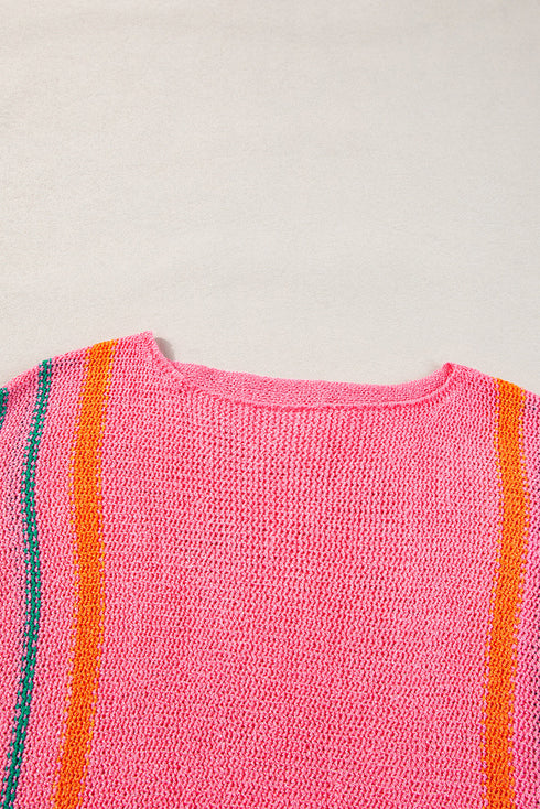 Striped Wide Sleeve Lightweight Knitted Short Sleeve Sweater