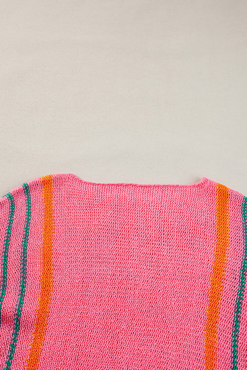 Striped Wide Sleeve Lightweight Knitted Short Sleeve Sweater