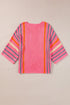 Striped Wide Sleeve Lightweight Knitted Short Sleeve Sweater