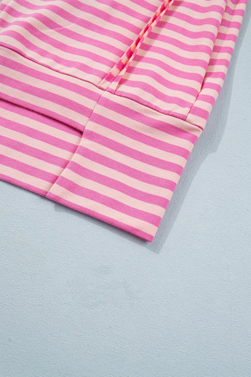 Striped Zip Up Puff Sleeve Jacket Sweatshirt