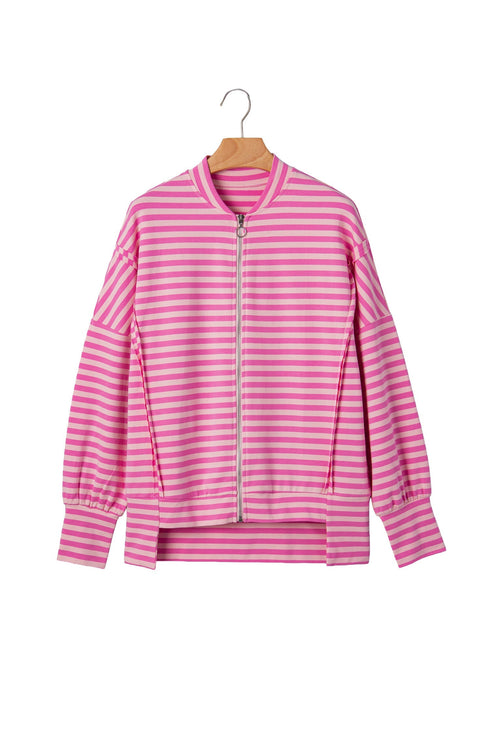 Striped Zip Up Puff Sleeve Jacket Sweatshirt