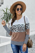 Stripes Leopard Splicing Colorblock Long Sleeve Top
