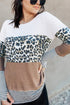 Stripes Leopard Splicing Colorblock Long Sleeve Top