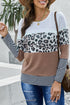 Stripes Leopard Splicing Colorblock Long Sleeve Top