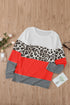 Stripes Leopard Splicing Colorblock Long Sleeve Top