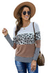 Stripes Leopard Splicing Colorblock Long Sleeve Top