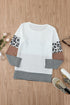 Stripes Leopard Splicing Colorblock Long Sleeve Top