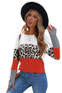 Stripes Leopard Splicing Colorblock Long Sleeve Top