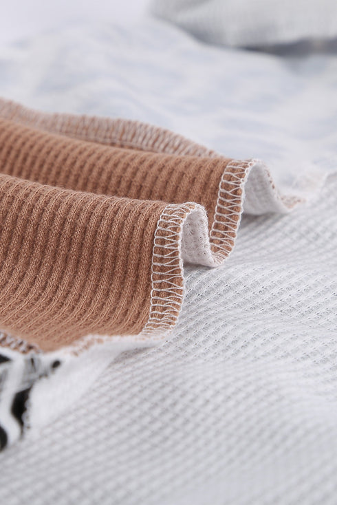 Stripes Leopard Splicing Colorblock Long Sleeve Top