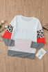 Stripes Leopard Splicing Colorblock Long Sleeve Top