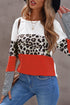 Stripes Leopard Splicing Colorblock Long Sleeve Top